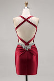 Sparkly Dark Green Satin Corset Short Cocktail Dress