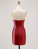 Sparkly Fuchsia Strapless Beaded Bodycon Short Cocktail Dress with Slit