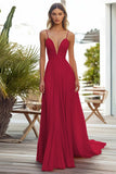 Black Chiffon A Line Spaghetti Straps Pleated Long Formal Dress