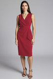 Navy Bodycon Ruched Midi V-Neck Work Dress