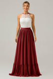 Eucalyptus Keyhole Boho Chiffon Long Bridesmaid Dress with Lace