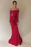 White Off The Shoulder Satin Mermaid Formal Dress with Long Sleeves
