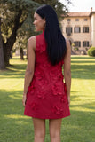 Hot Pink High Neck A-Line Short Formal Dress with 3D Flowers