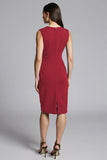 Navy Bodycon Ruched Midi V-Neck Work Dress