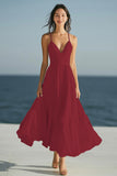Dark Green Spaghetti Straps A Line Satin Maxi Boho Formal Dress