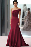 Black One Shoulder Mermaid Ruched Long Formal Dress