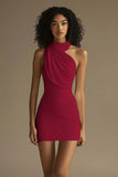 White Halter Ruched Bodycon Short Graduation Dress