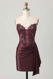 Sparkly Dark Green Bodycon Short Corset Cocktail Dress with Side Cape
