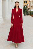 Navy Lapel A Line Single Breasted Long Sleeves Work Dress