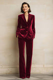 2 Piece Plum Velvet Peak Lapel Single Breasted Women's Suits