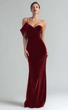 Dark Green Sheath Velvet One Shoulder Long Formal Dress