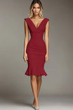 White Satin V-Neck Bodycon Short Graduation Dress