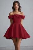 Off The Shoulder A Line Mini Black Cocktail Dress