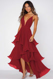 Ruffled Tiered Black Chiffon Spaghetti Straps Formal Dress