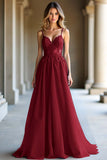 A Line Dark Blue Spaghetti Straps Sweetheart Long Formal Dress