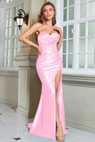 Fuchsia Mermaid Spaghetti Straps Long Formal Dress With Slit