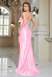 Fuchsia Mermaid Spaghetti Straps Long Formal Dress With Slit