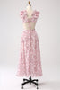 Load image into Gallery viewer, Pink Floral A-Line Deep V-Neck Pleated Backless Formal Dress