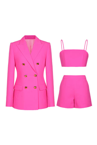 Fuchsia 3 Piece Double Breasted Women Formal Suits