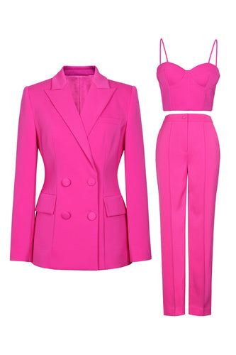 Hot Pink Peak Lapel 3 Piece Women Formal Suits