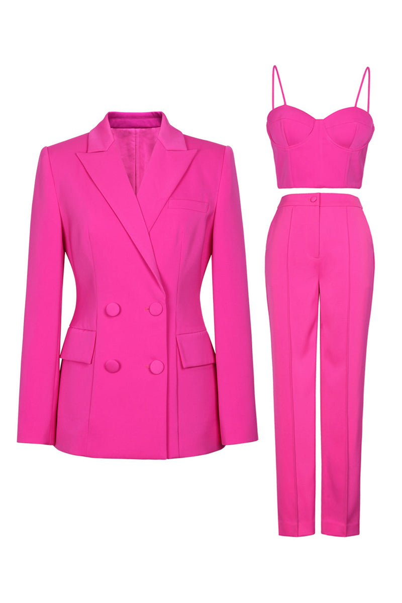Load image into Gallery viewer, Hot Pink Peak Lapel 3 Piece Women Formal Suits