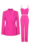 Hot Pink Peak Lapel 3 Piece Women Formal Suits