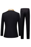 Black and Champagne Shawl Lapel  3 Piece Slim Fit Men's Prom Suits