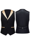 Black and Champagne Shawl Lapel  3 Piece Slim Fit Men's Prom Suits