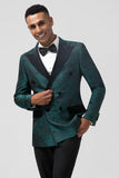 Dark Green Jacquard Peak Lapel 2 Pieces Men's Formal Suits