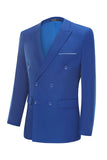 Blue 2 Piece Peak Lapel Double Breasted Men's Formal Suits