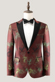 Brown Peak Lapel 2 Piece Jacquard One Button Men's Formal Suits