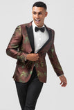 Brown 2 Pieces Jacquard Peak Lapel Slim Fit Men's Suits