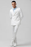 White Plaid Single Breasted Peak Lapel 2 Piece Men's Wedding Suits