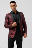 Red 2 Pieces Jacquard Shawl Lapel Men's Formal Suits