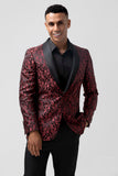 Red 2 Pieces Jacquard Shawl Lapel Men's Formal Suits