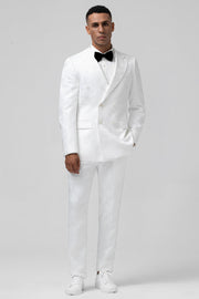 White Slim Fit Peak Lapel Jacquard Double Breasted 2 Piece Men's Suits