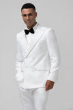 White Slim Fit Peak Lapel Jacquard Double Breasted 2 Piece Men's Suits