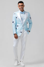 Light Blue Peak Lapel One Button 2 Piece Floral Men's Formal Suits