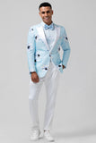 Light Blue Peak Lapel One Button 2 Piece Floral Men's Formal Suits