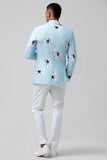 Light Blue Peak Lapel One Button 2 Piece Floral Men's Formal Suits