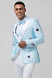 Light Blue Peak Lapel One Button 2 Piece Floral Men's Formal Suits