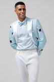 Light Blue Peak Lapel One Button 2 Piece Floral Men's Formal Suits