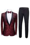 Red 2 Pieces Jacquard Shawl Lapel Men's Formal Suits