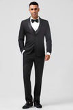 Black Shawl Lapel 3-Pieces Slim Fit Men's Wedding Suits