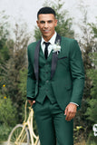 Dark Green Shawl Lapel 3 Piece Slim Fit Men's Formal Suits