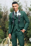 Dark Green Shawl Lapel 3 Piece Slim Fit Men's Formal Suits