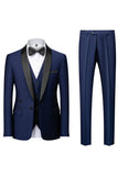 Black Shawl Lapel 3-Pieces Slim Fit Men's Wedding Suits