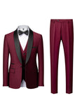 Black Shawl Lapel 3-Pieces Slim Fit Men's Wedding Suits