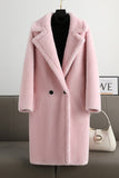 Brown Notched Lapel Long Teddy Wool coat