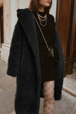 Black Notched Lapel Long Faux Fur Shearling Coat